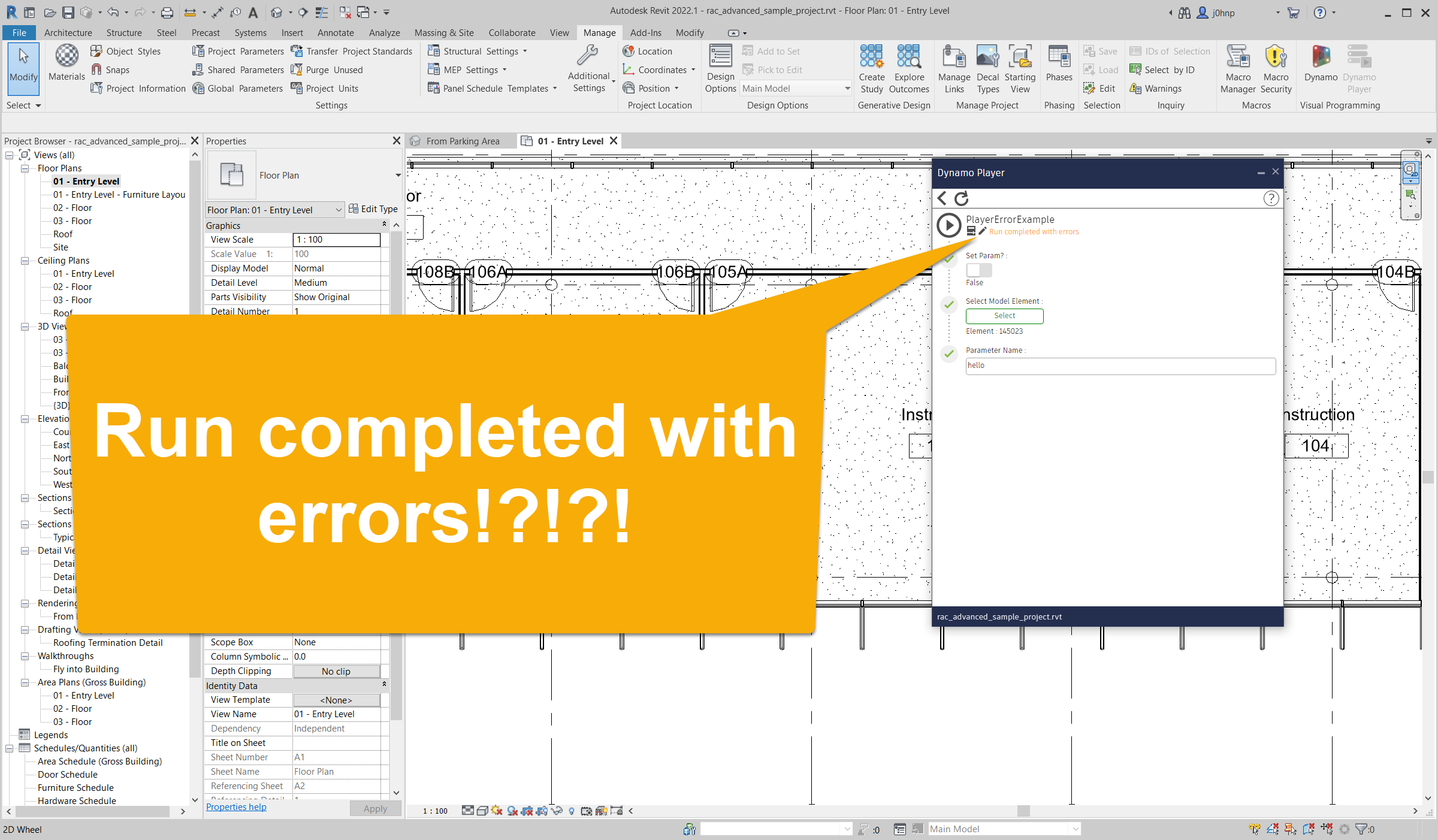 How to Suppress Run Completed with Errors in Dynamo Player